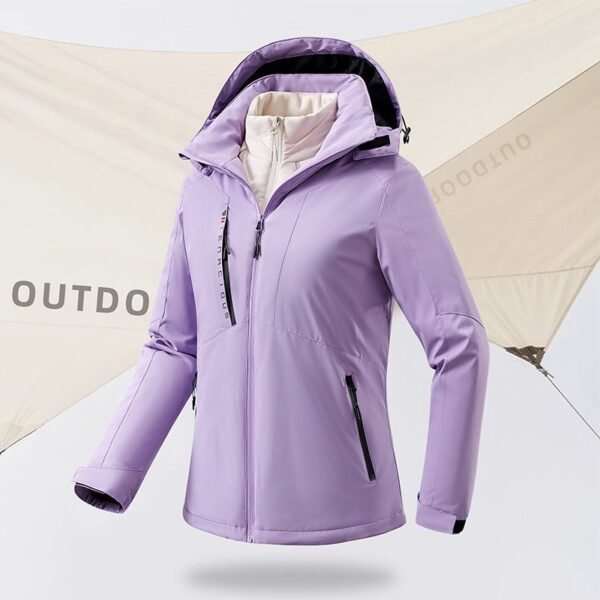 Women's Outdoor Mountaineering Jacket Windproof Waterproof with Removable Ultrasonic Vest and Clip-On Cotton Lining - Image 4