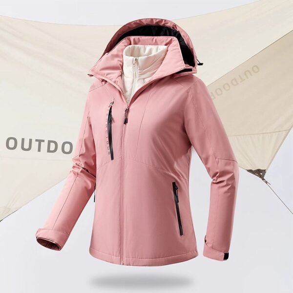 Women's Outdoor Mountaineering Jacket Windproof Waterproof with Removable Ultrasonic Vest and Clip-On Cotton Lining - Image 3