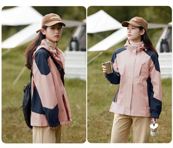 Women's single-layer patchwork hooded jacket spring and fall windproof waterproof jacket - Image 4