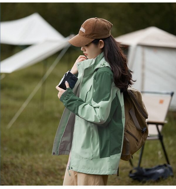 Women's single-layer patchwork hooded jacket spring and fall windproof waterproof jacket - Image 3